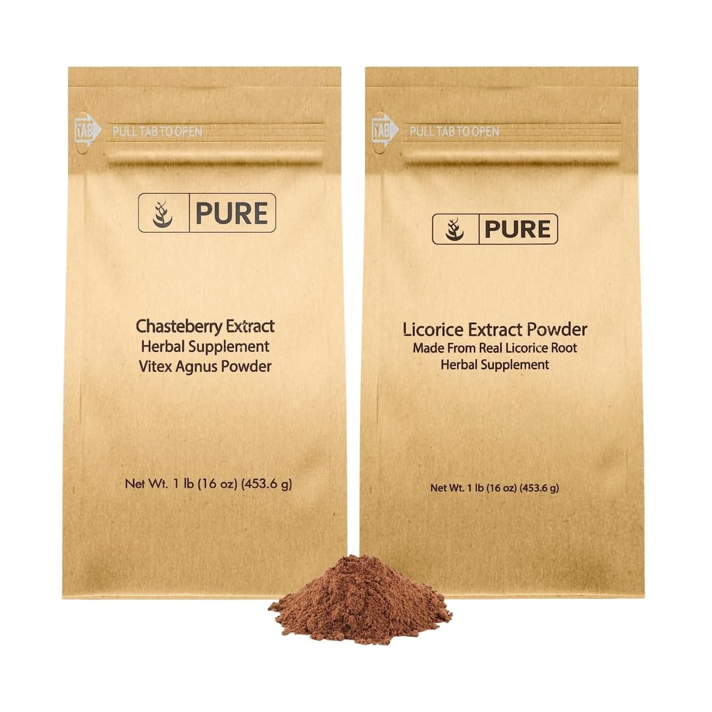 PURE ORIGINAL INGREDIENTS Chasteberry Extract och Licorice Extract Bundle, 1 lb Var och en icke-GMO, Gluten Free Supplements