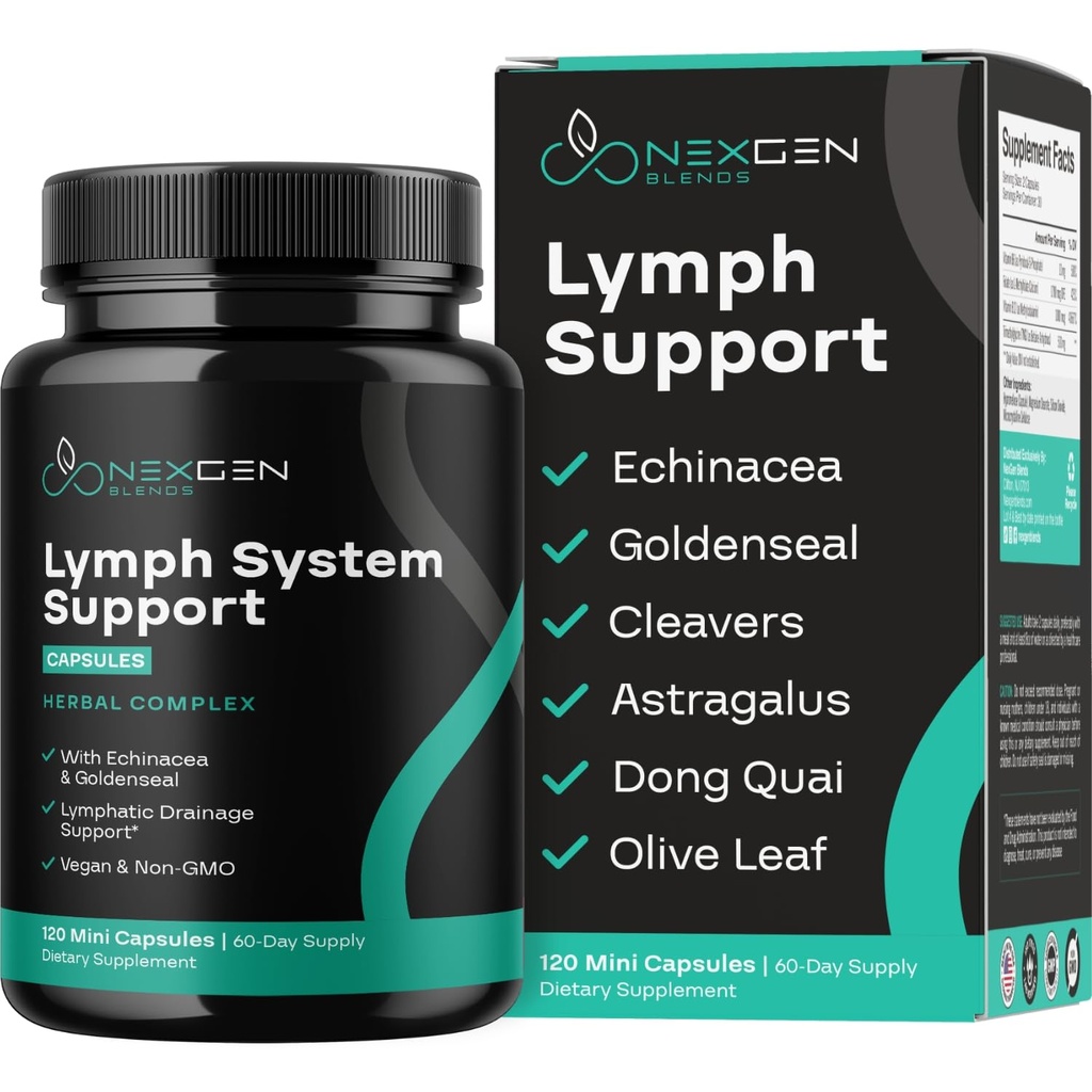 Herbal Lymph System Support Supplement - Lymfatic Support Complex Echinacea Goldenseal Astragalus & Hydroxytyrosol for lymphatic Drainage & Immuuni Support - Vegan non-GMO Gluten Free (2 kuukausi)