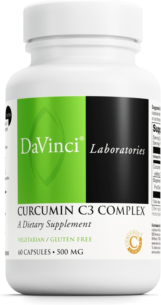 DAVINCI Labs Curcumin C3 Complex - Ravintolisä tukea Sappirakon toiminta ja terve maksa - Curcuminoidit ja Bioperine Fruit Extract - Gluteeniton - 60 kasvissyöjä kapselit