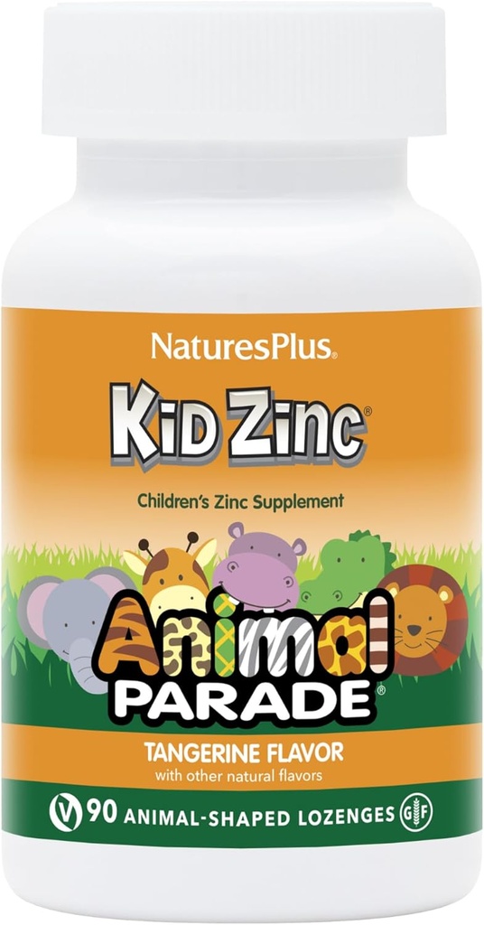 NaturesPlus Animal Parade KidZinc, Tangerine Flavor - 90 Animal-Shaped Lozenges, pakkaus 3 - Organically Celated Sinc - Vegan, Gluteeniton - 270 Yhteensä tarjoiluja