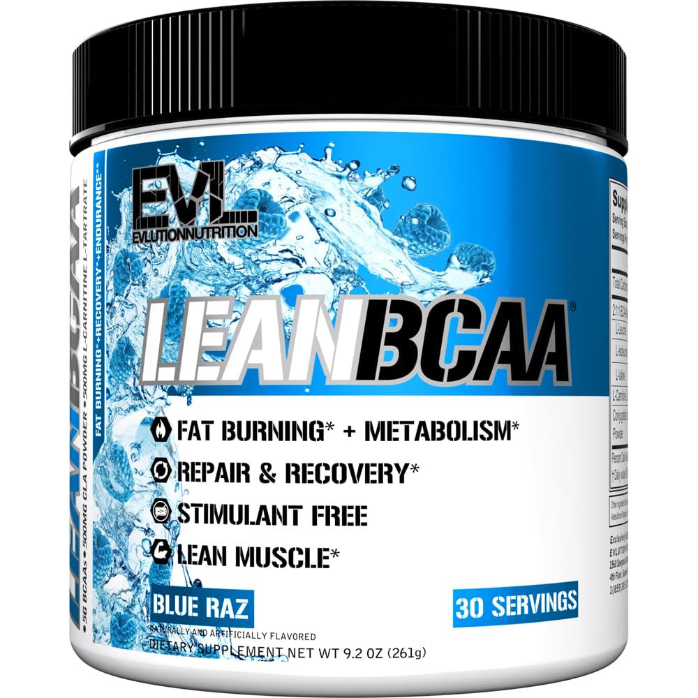 Evlution Stimulant Free Lean BCAA Powder Nutrition BCAAs Amino Acids Powder med CLA Carnitine och 2:1:1 Branched Chain Amino Acids stöder Muscle Recovery Fat Burn och Metabolism - Blue Raz
