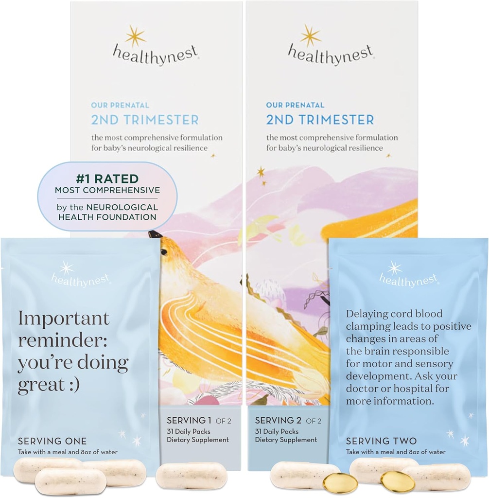 HealthyNest 2nd Trimester Prenatal Vitamin | Graviditetsstöd för Fetal Brain Development med Methylfolate, Choline, DHA, Iron, Inositol | 31 Day Supply