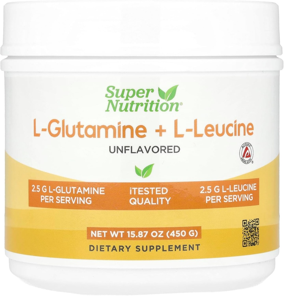 Super Nutrition L-Glutamin + L-Leucine, Unflavored, 15,87 oz (450 g)