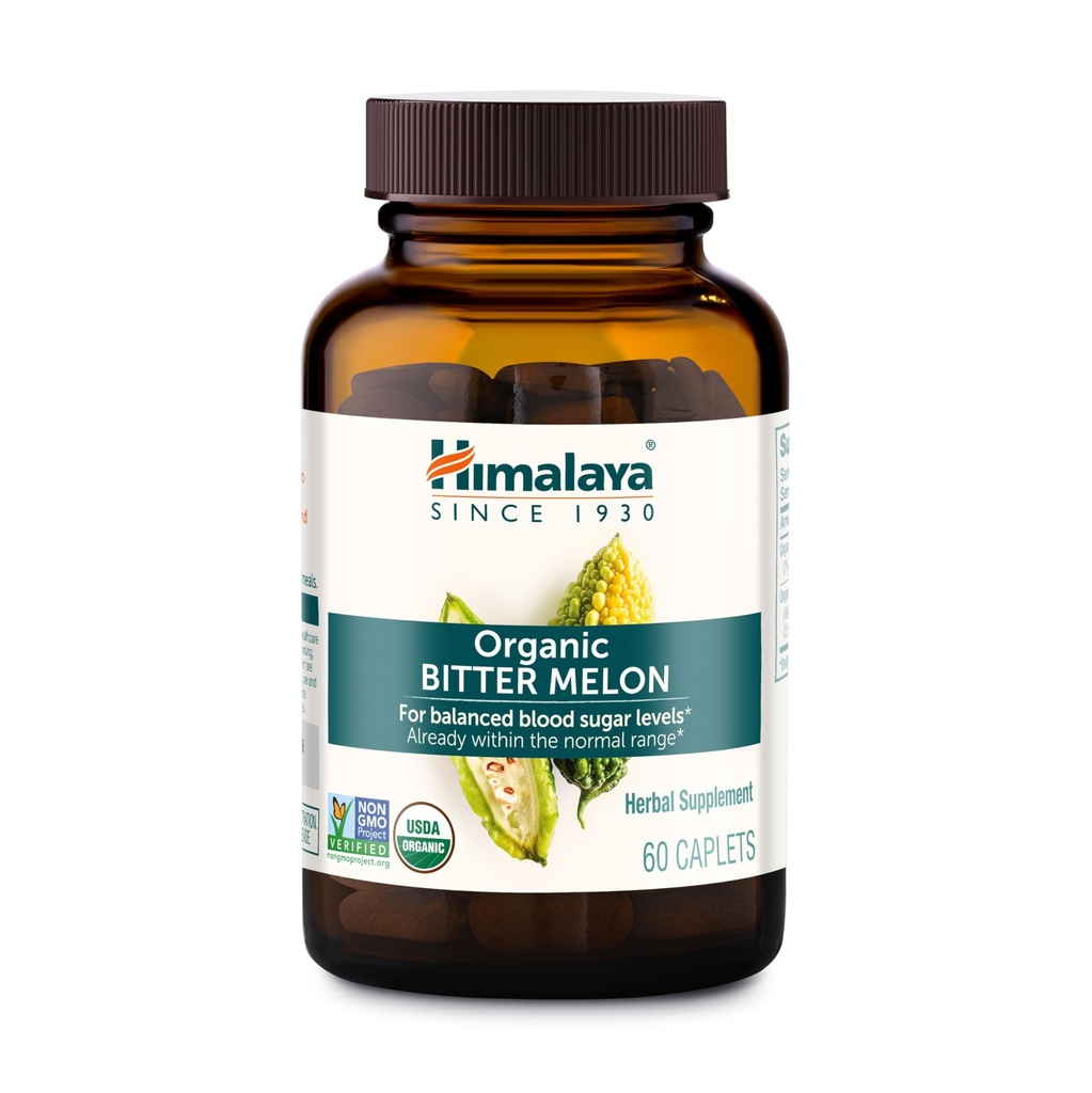 Himalaya Organic Bitter Melon - Herbal Glucose Metabolia Support - USDA Organic, non-GMO, Vegan, Gluteeniton, Additive Free, 660 mg, 60 Caplets