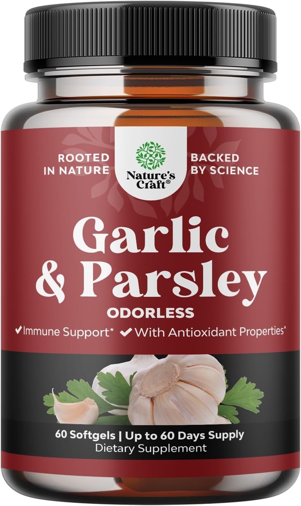 Koncentrerade Odorless Garlic Softgels - Parsley Extract & Aged Garlic Supplements - Parsley Softgels för Gut Support - 60 Ct