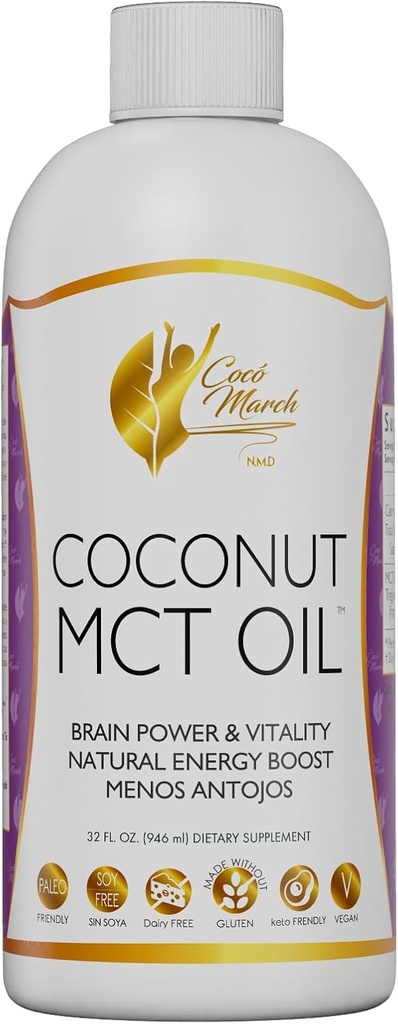 Cocó March N.M.D MCT Oil - Väliaikainen paaston tuki, aineenvaihdunta, aivojen teho Boost, luonnon energia Coconut, vapaa gluteenista, meijeri, soija, Vegan & Keto-Friendly, 32 Fl Oz