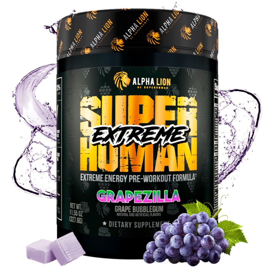 AAKKOSELLINEN LION Superhuman Extreme High Stim Pre Treenout Powder, Beta Alanine, L-Taurine & 356mg Tri- Source Kofeiini kestävä energia, typpioksidi & Sitruliini pumppu (21 tarjoilua, rypälemaku)