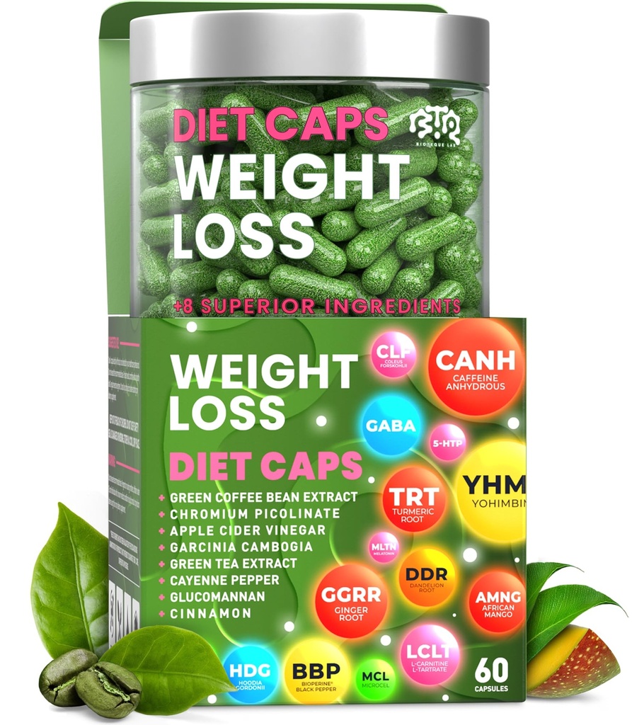 Painonlasku Ruokavaliokapselit, luonnollinen ruokahalua Supressant, päivä ja yö rasvaa polttaja naisille ja miehille Apple Siideri, Green Coffee Bean Extract, aineenvaihdunta Booster täydentää - 60 pillereitä