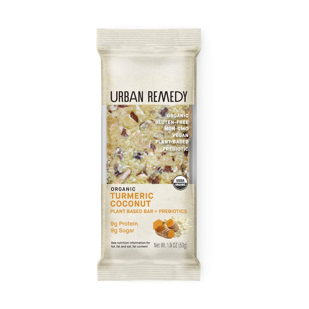 Urban Remedy Organic Golden Turmeric Plant Protein Bar + Prebiootit, 1,9 Oz