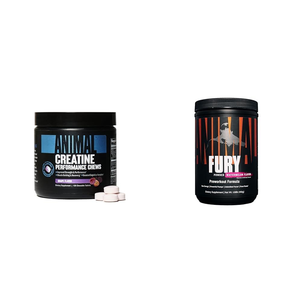 Eläinten Creatiini purutabletteja - tehostettu Creatiini Monohydraatti AstraGin parantaa imeytymistä ja Fury Pre Treout Powder täydentää energiaa ja Focus 5g