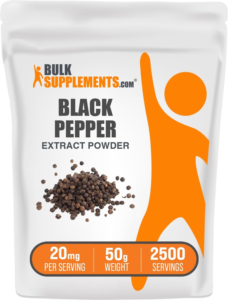 BulkSupplements.com Black Pepper Extract Powder - Black Pepper Supplements, Piperine Supplements - Vegan & Gluteeniton, 20mg per Serving, 50g (1.8 oz) (Pack of 1)