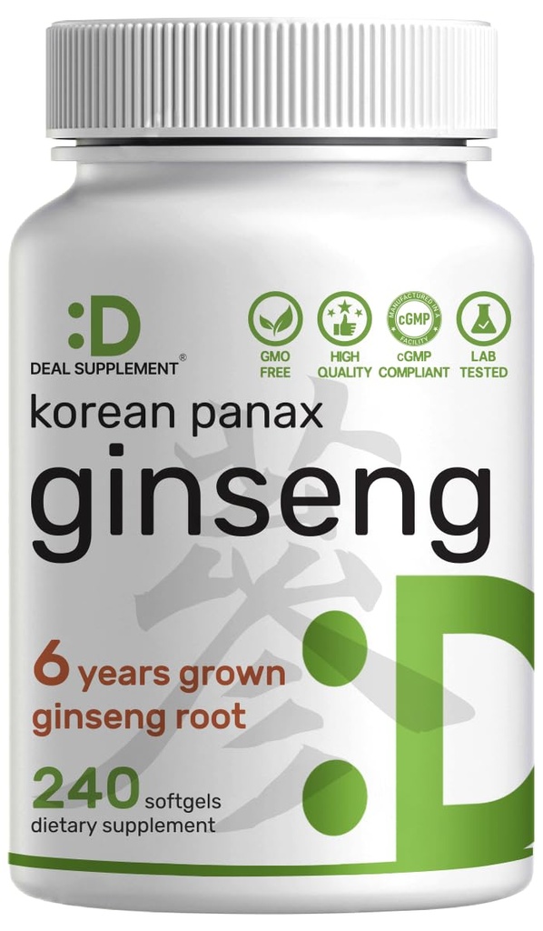 Koreanska Röda Panax Ginseng Root Extract, 7500mg Servering, 240 Softgels - 150mg Aktiv Ginsenosides