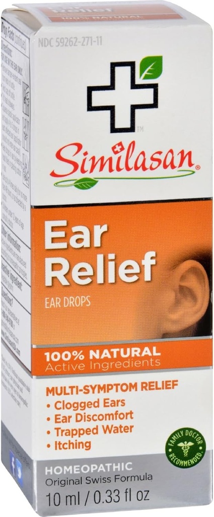 Similasan Ear Relief Ear Drops - Luonnollinen - Suljettu korva - Korvavika - Ansassa oleva vesi - kutina - 10 ml (pakkaus 2)