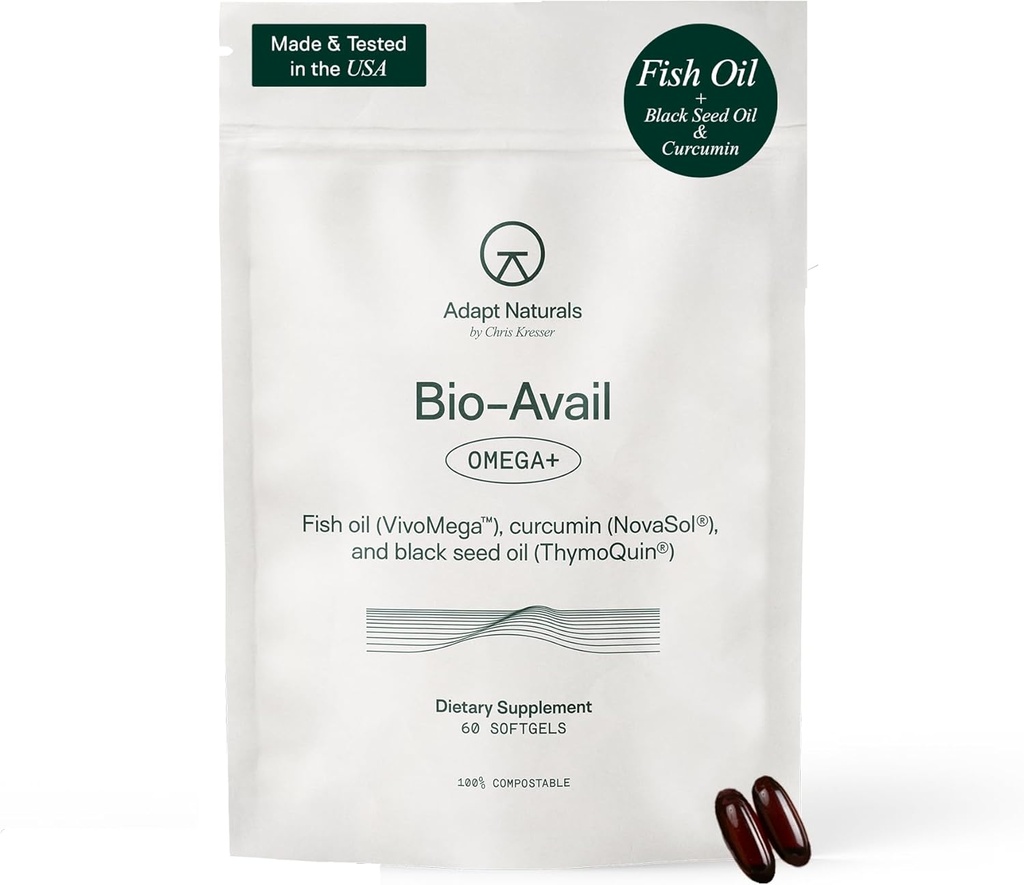 Adapt Naturals Omega 3 Fish Oil Supplement Biosablet Curcumin & Black Seed, 1500mg Fish Oil EPA DHA Omega 3 Rasvahapot tukea nivelet, lihakset ja sydän .