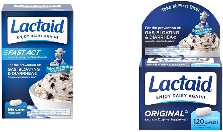 Lactaid Fast Act Laktoosi-intoleranssirelief Caplets with laktaasi-enzyme & Original Strength Laktoosi-intoleranssirelief Caplets with Natural Lactase Enzyme