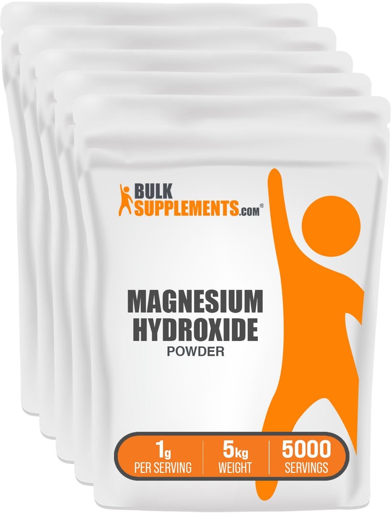 BulkSupplements.com Magnesiumhydroksidi Powder - Magnesiumhydroksidi Supplement - Food Grade & Gluten Free, 1g per Serving, 1kg (2,2 lbs) (Pack of 5)
