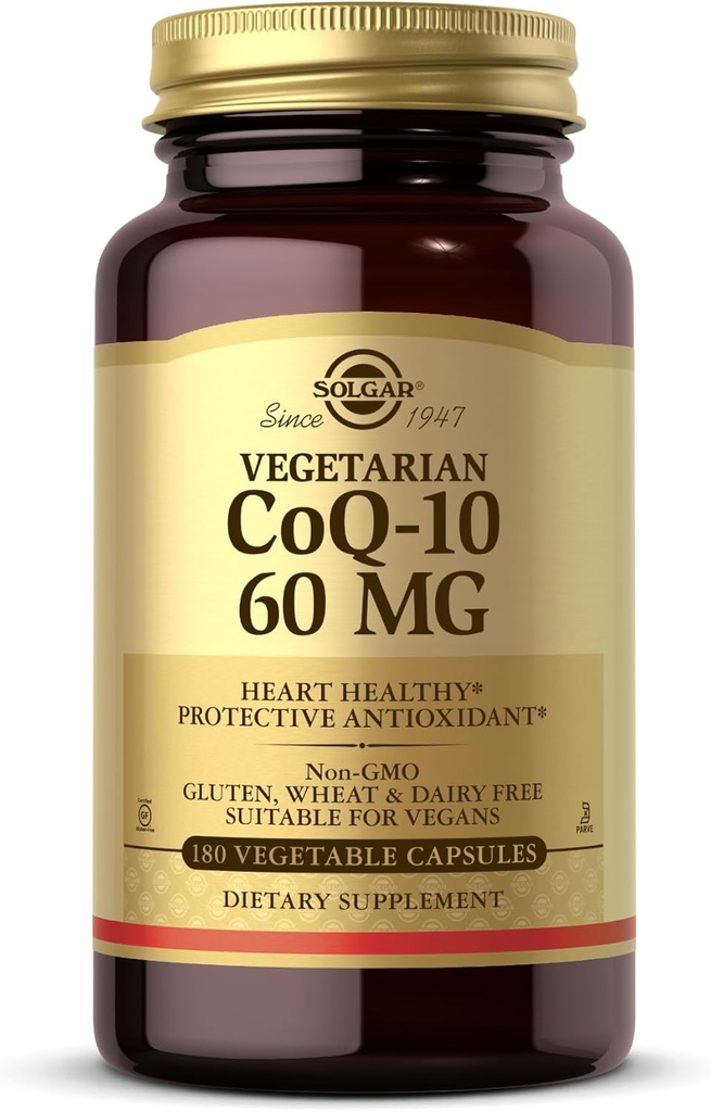 Solgar Kasvisruoka CoQ-10 60 mg - 180 Kasviskapselit - Suojaava antioksidantti - Ei-GMO, Vegaani, Gluteeniton, Dairy Free, Kosher - 180 tarjoilua