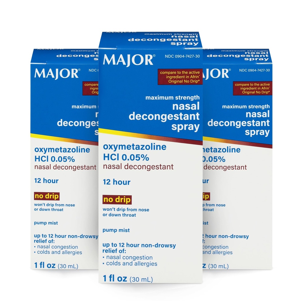 Suurin Nasal Decongesstant Spray, Oxymetatsoliini HCl 0,05% Pump Mist, Nasal Spray, enintään 12 tunnin Nasal Congestion, kylmät, ja allergies 1 Fl. Oz. (3-Pack)