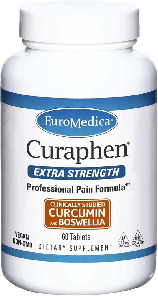 EuroMedica Curaphen Extra Strength - 60 tabletter - Professionell formel - Potent Curcumin & Boswellia med DLPA & Nattokinase - Högt Absorbable - 60 portioner