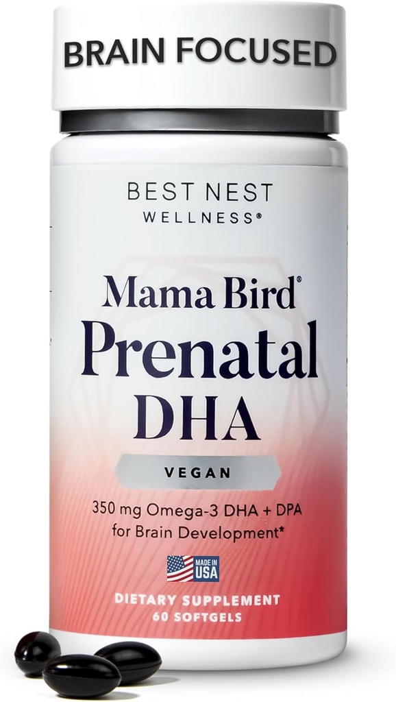 Bästa Nest Wellness Mama Bird Vegan Prenatal DHA - Brain & Eye Support Supplement för Baby - Vegan Prenatal Supplement med Algae DHA - Nutritional Supplement för mamma - 60 Softgels