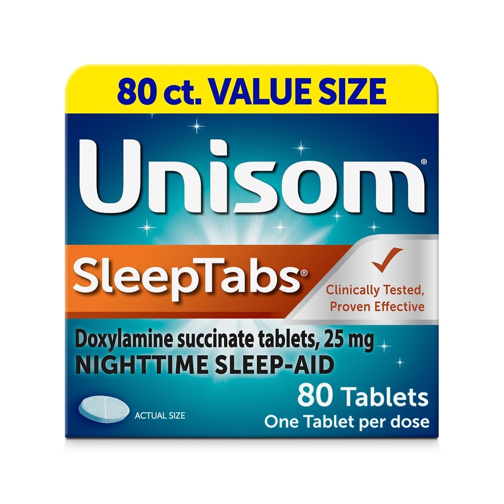 Unisom SleepTabs, Nighttime Uni-Aid, Doxylamiini Succinate, 80 tablettia