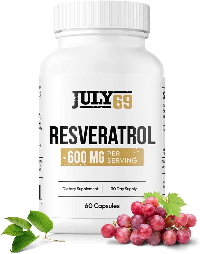 Resveratrol Capsules 600mg per tarjoilu, Potent antioksidantti Ravintolisäkapselit, 60 kapselia 1 pullo, valmistettu Yhdysvalloissa