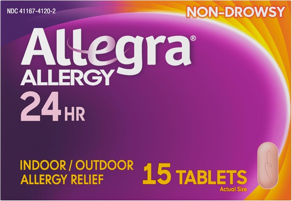 Allegra Adult 24HR Ei-vakava antihistamiini, 15 tablettia, nopeasti vaikuttava allergiaoireiden lievittäminen, 180 mg