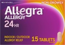 Allegra Adult 24HR Ei-vakava antihistamiini, 15 tablettia, nopeasti vaikuttava allergiaoireiden lievittäminen, 180 mg