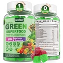 Super Greens Gummies, Greens Superfood Powder Alternative w/Spirulina, Klorella, Prebioottikuitu, Probiootti, Fruit Vege, Daily Greens Vihannes Ruoansulatus- ja suolistoterveyden, immuniteetti, Focus, 60 Cts