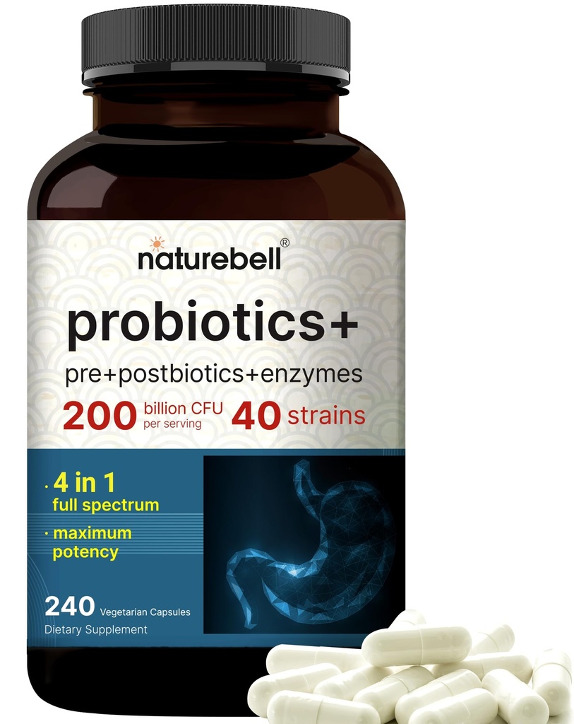 Probiootti 200 miljardia PMY 40 kanta Per tarjoilu 240 kasviskapselit prebiootit ja probiootit digestiivisen terveyden Gut Health & bloating Support 