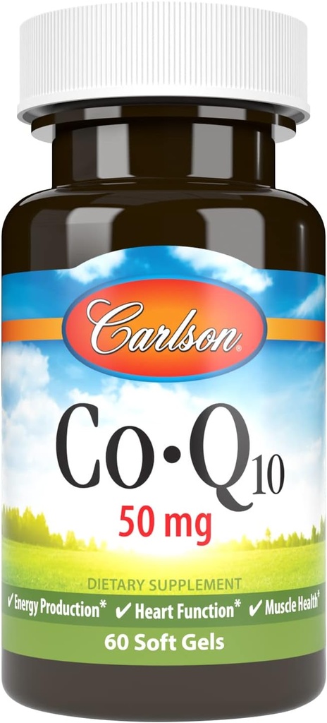 Carlson - Co-Q10, Co-Enzyme Q10, 50 mg, energiantuotanto ja sydämen toiminta, 60 Softgels
