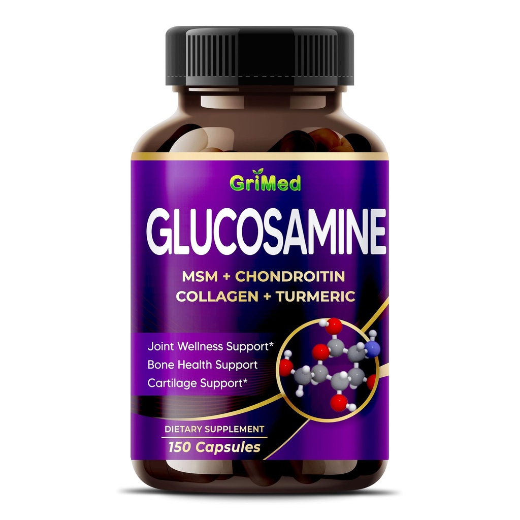GriMed Glucosamiini 12,000mg - X12 Power MSM, Chondroitin, Collagen, Turmeeric Joint Wellness, Vahvat luut, Cartilage Support - USA Made & Tested