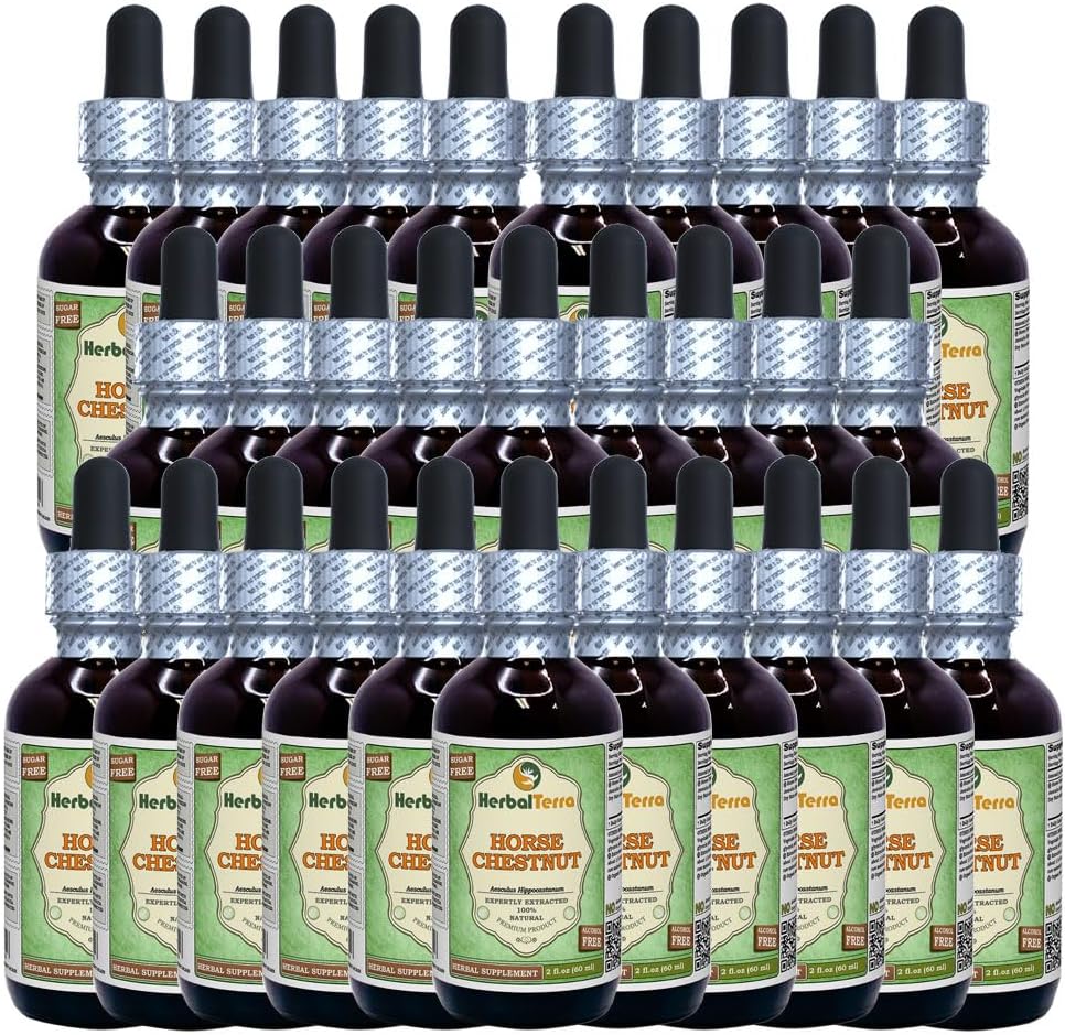 Horse Chestnut (Aesculus Hippocastanum) Glycerit, Organic Dried Nuts Alcohol-FREE Liquid Extract (Brand name: HerbalTerra, Proudly made in USA) 30x2 fl.oz (30x60 ml)