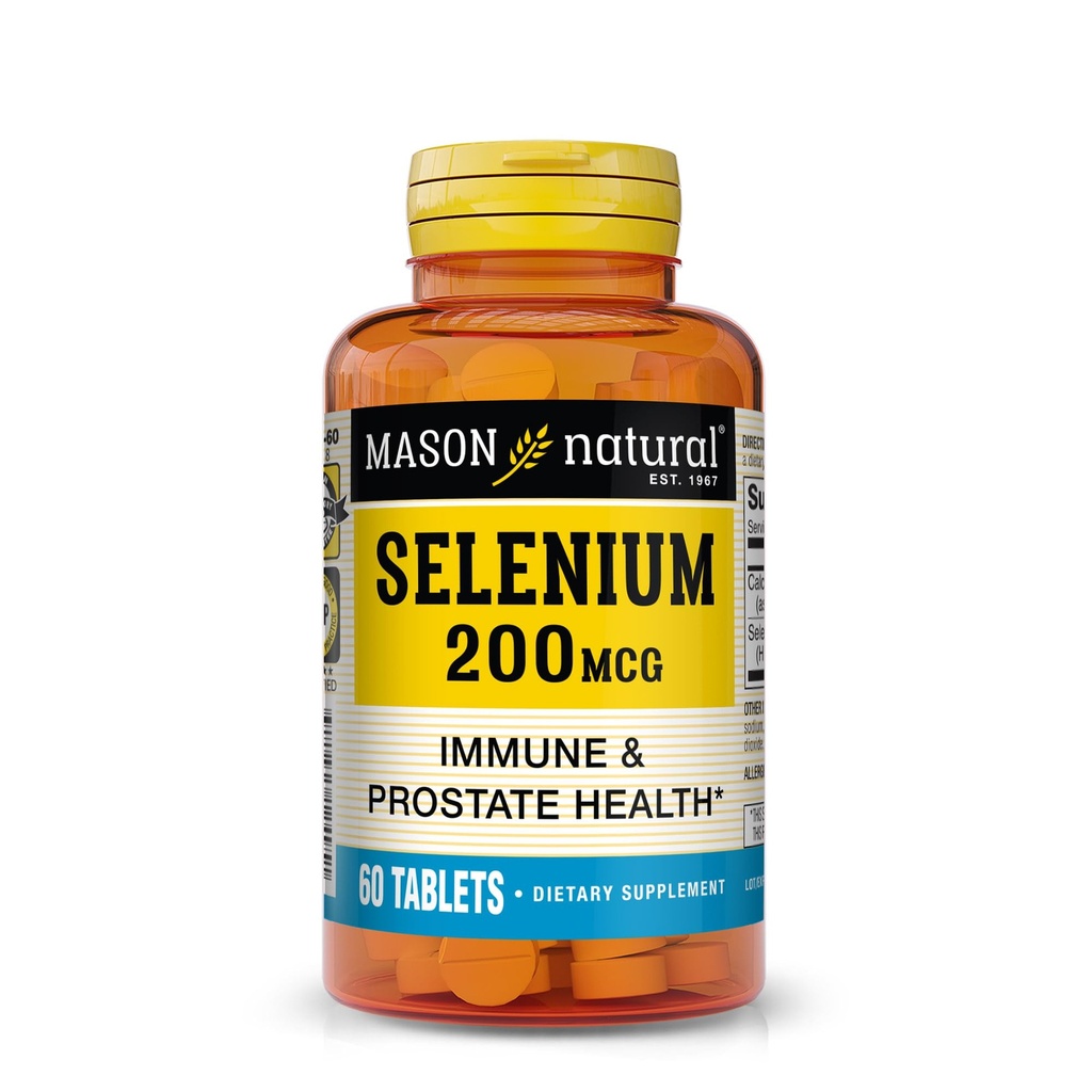 Mason Natural Selenium 200 mikrog - Antioksidantti täydentää Immuunituki & Eturauhas terveys, Essential Trace Mineral, 60 tablettia