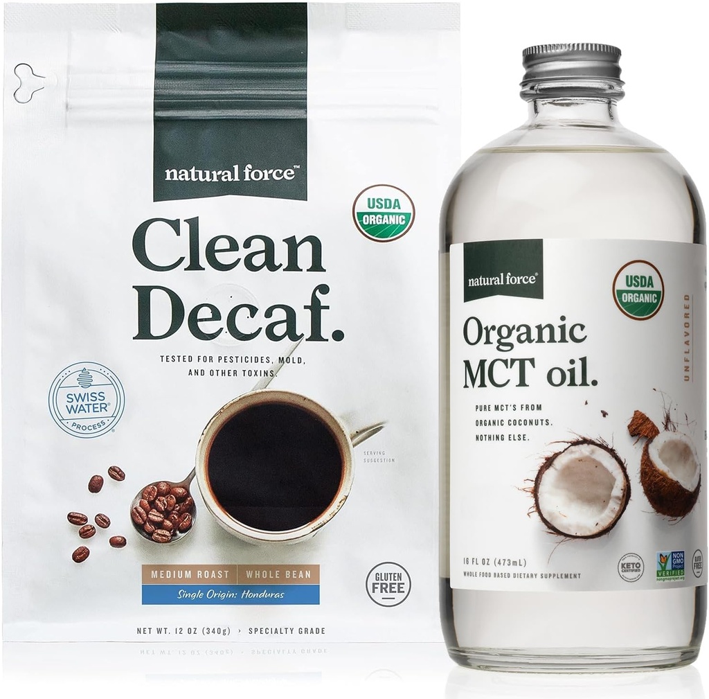 Luonnonvoima Organic Clean Coffee + Organic MCT Oil Bundle 100% Puhdasta Coconut MCTs & Mold & Mycotoxin Free Coffee 