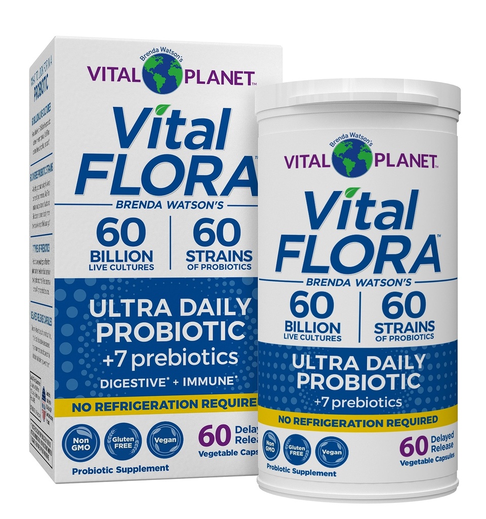 Elinvoima planeetta - Vital Flora Ultra Daily Probiootti 60 miljardia PMY, 60 Diverse kanta, 7 Organic Prebiootit, Immuuni tuki, Ruoansulatusterveyden hylly vakaa probiootit naisille ja miehille 60 kapselia