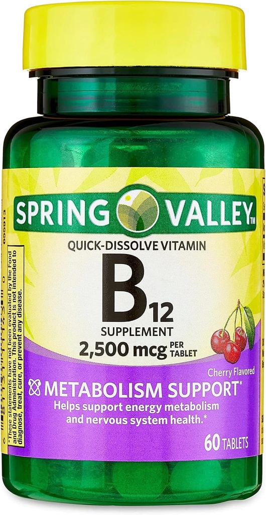jogi B12-vitamiinin nopea liukeneminen tabletti ravintolisä, 2500 Mcg, Cherry Flavor, 1 tabletti päivässä 60