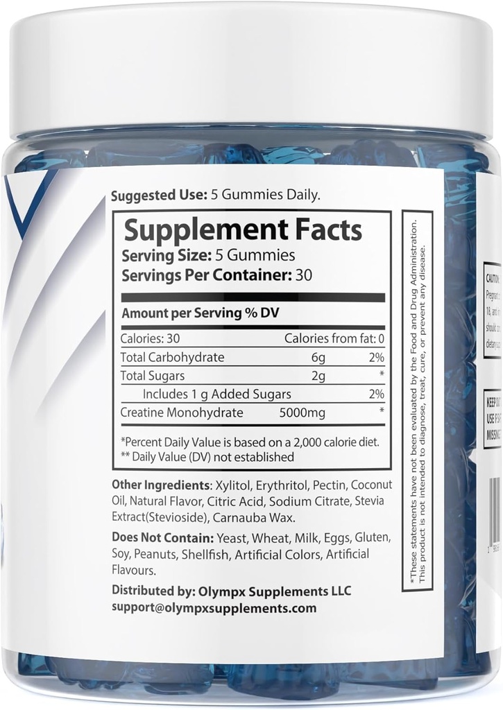Kreatiini Monohydraatti Gummies - 30 tarjoilua, 5 g per tarjoilu, mustikka (150 kreivi)