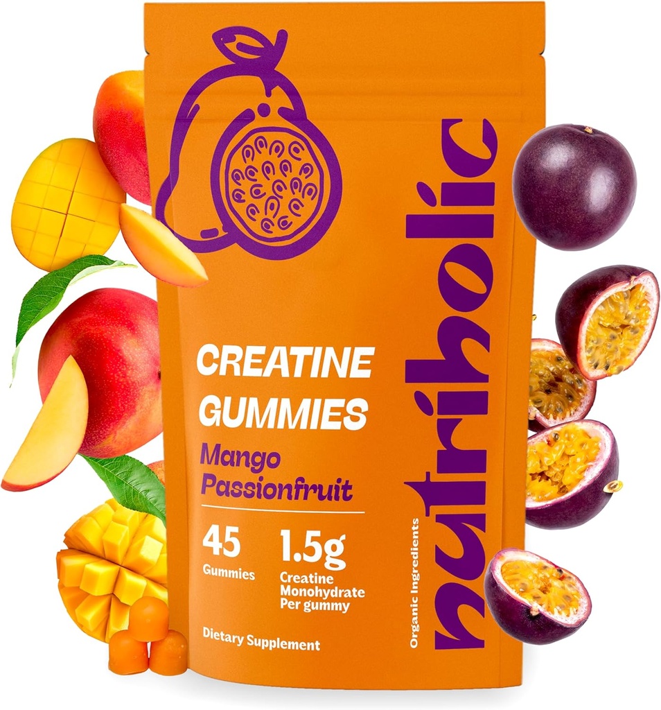 Kreatinmonohydrat Gummies för män och kvinnor - Lätt att gräva, Vegan, Glutenfri, Icke-GMO, 1,5 g Kreatin per Gummy - 45ct (45 greve, Mango Passionfrukt)