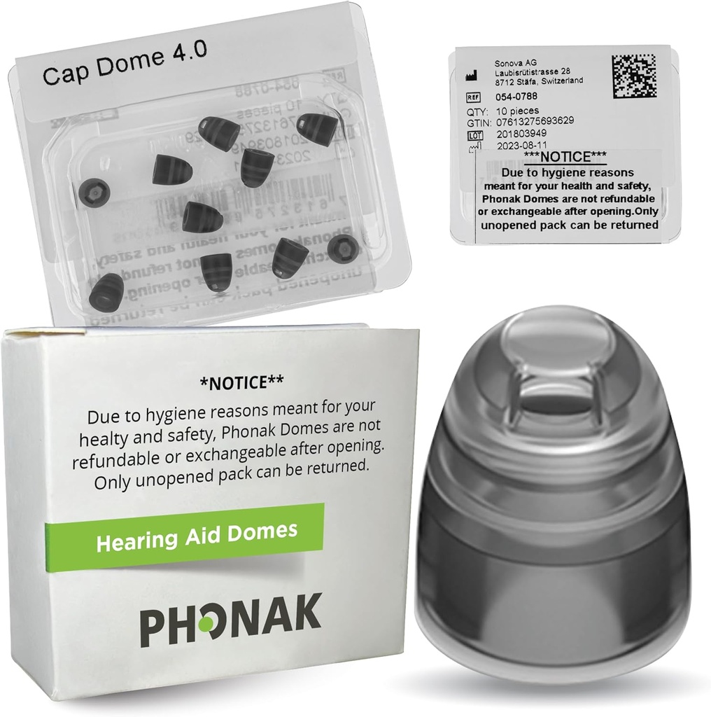Phonak Cap 4.0 Dome XSmall (0,18 tuumaa=4,5mm) -Aito OEM Switzerland Korvaava Sonova, kuulon apukupolit Erittäin kapea korvan koot- 1 pakkaus / 10 kupolia Yhteensä