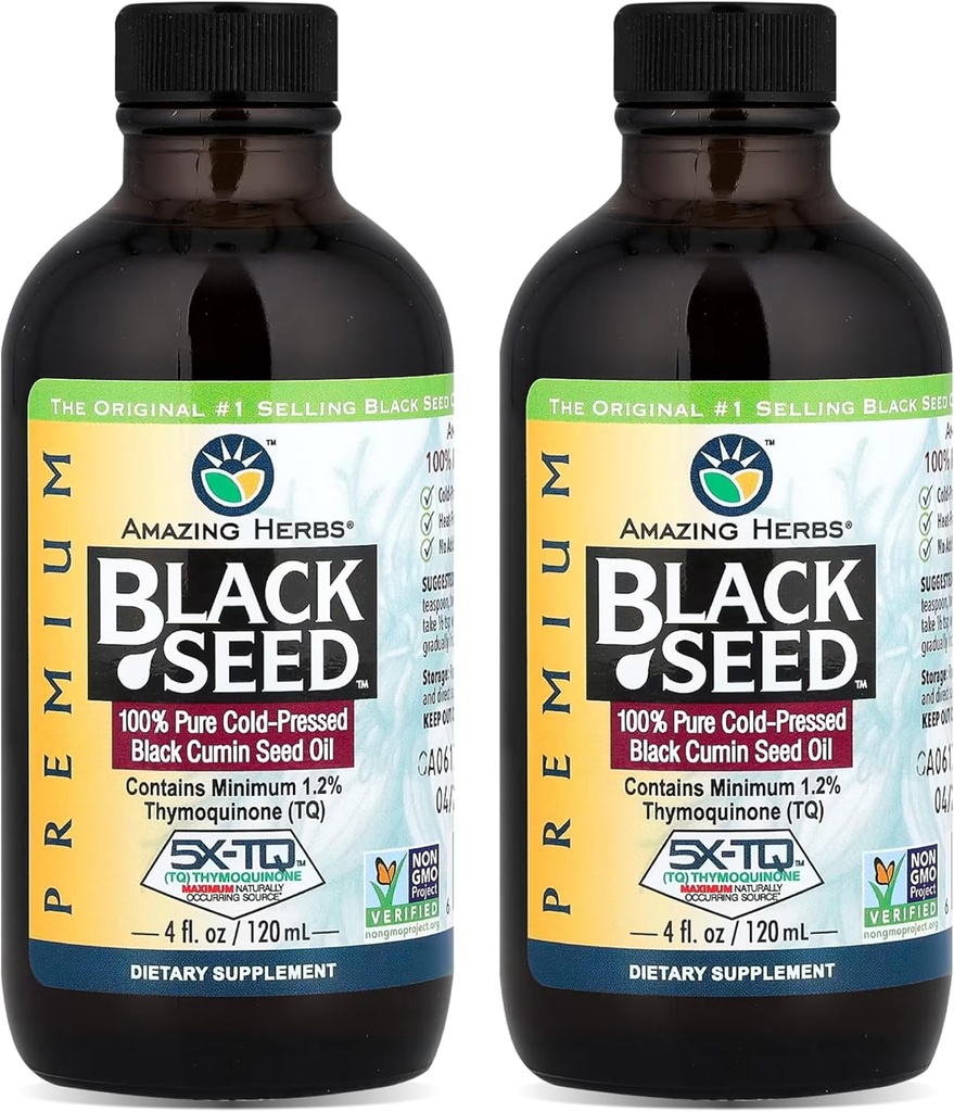 Fantastiska örter Premium Black Seed Oil - Gluten Free, Non GMO, Cold Pressed Nigella Sativa Aids in Digestive Health, Immune Support, Brain Function, Joint Mobility - 4 Fl Oz (Pack of 2)