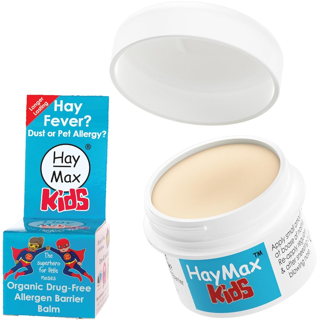 HayMax Allergen Barrier Balm lapsille, 0,17 fl oz (5 ml), Organic, Natural & Non- Drowsy, Children Hay Fever Allergia Relief - Traps Siitepöly, Pöly & Pet Allergen - Ragweed & Cedar