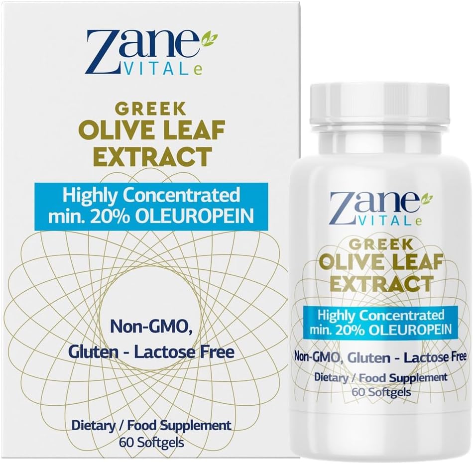 Zane Greek Olive Leaf Extract - min. 20% Oleuropein - Tarjoaa Immuuneja ja terveitä Verenpaine Support, Edistää sydän- ja verisuonijärjestelmän terveys - 60 kapselia ei-GMO, Gluteenittomat - Laktoosi Paraben vapaa