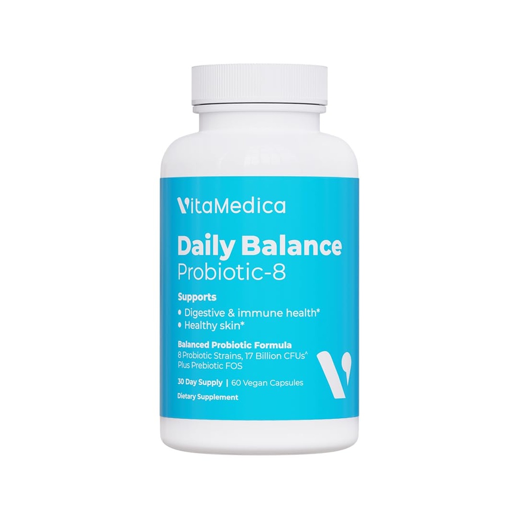 VitaMedica | Daily Balance Probiotic-8 | Probiotisk tillskott | 16 miljarder CFUs | Gut Health | Digestive, Skin, & Immune Support | Förstoppning, Diarré, Gas & Bloating Relief | Vegan | 60 Räkna
