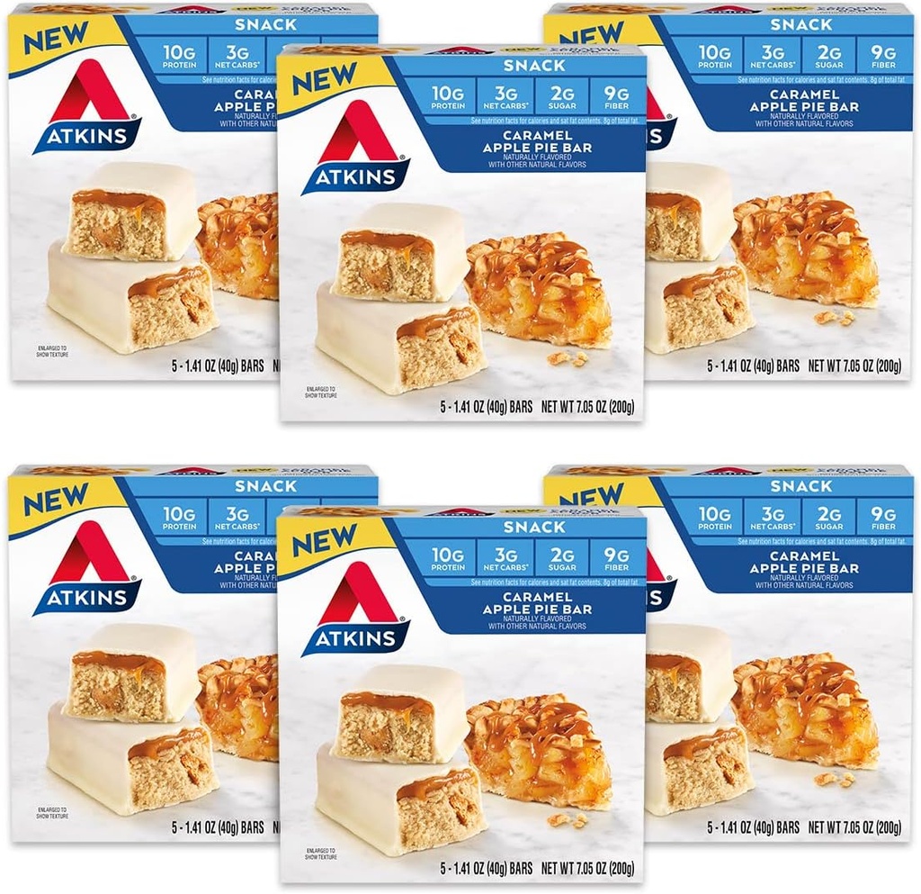 Atkins Snack Bar, Caramel Apple Pie, naturligt smaksatt, bra källa av protein och fiber, låg Carb, låg socker (30 barer)