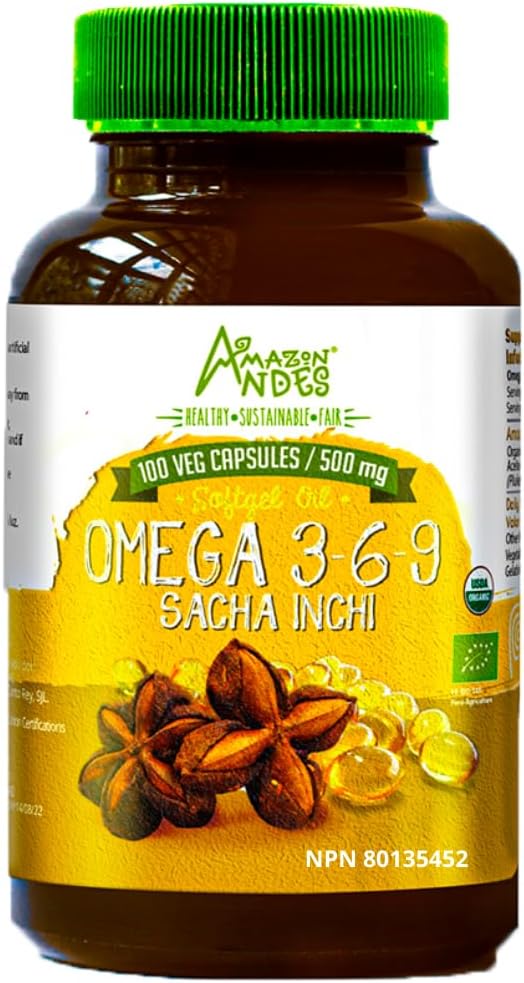 Andes Sacha Inchi Oil Capsules - lähde omegas 3, 6 ja 9 - Terveempi lähde Essential rasvahapot - Vegaani, ei-GMO, Allergen-vapaa & Gluteeniton - 100 Softgel pillereitä (500 mg) - Valmistettu Perussa