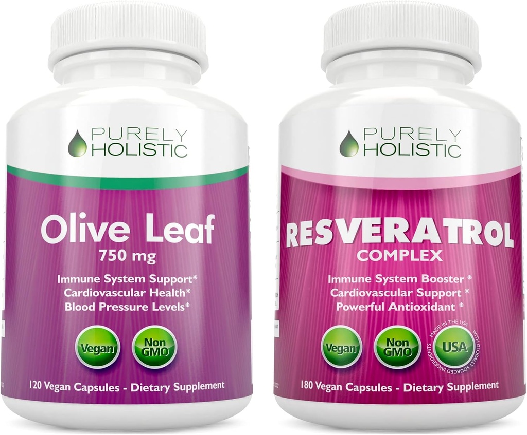 Puhtaasti kokonaisvaltainen Olive Leaf Extract 750mg + Resveratrol Complex 1450mg - 300 Vegan kapselit - Valmistettu Yhdysvalloissa