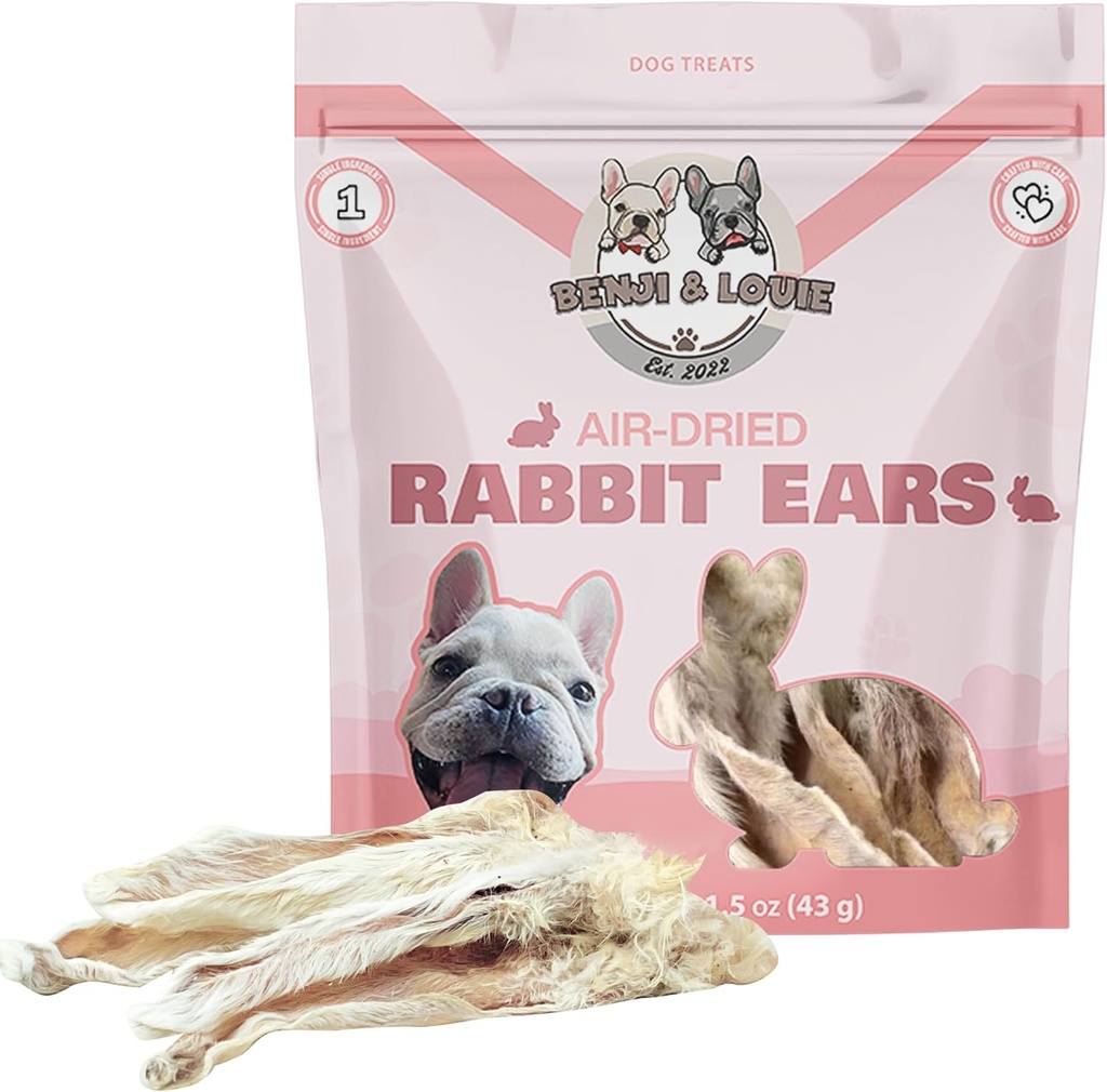 Benji & Louie Air kuivattu koko kanin korvat turkista - luonnollinen terve koiran herkkuja tai koiran purukumia, yksi ainesosa, 1,5 oz, 4-6 Count