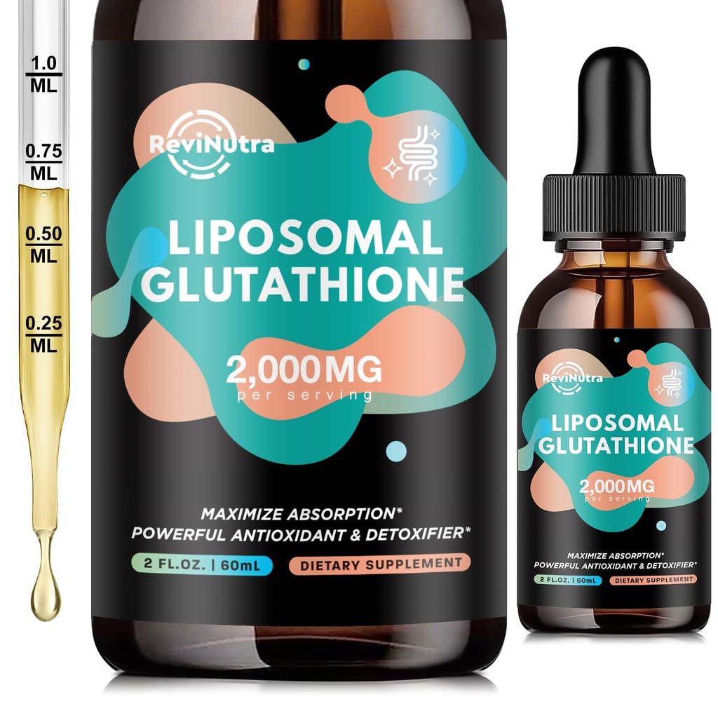 Liposomal Glutatione Supplement - 2000 mg Glutatione Liquid Drops kanssa C-vitamiini, Curcumin & Trans- Resveratrol - Tehokas antioksidantti Immuuni, ihon terveys, ikääntyminen puolustus & maksa Detox - 2 Fl Oz