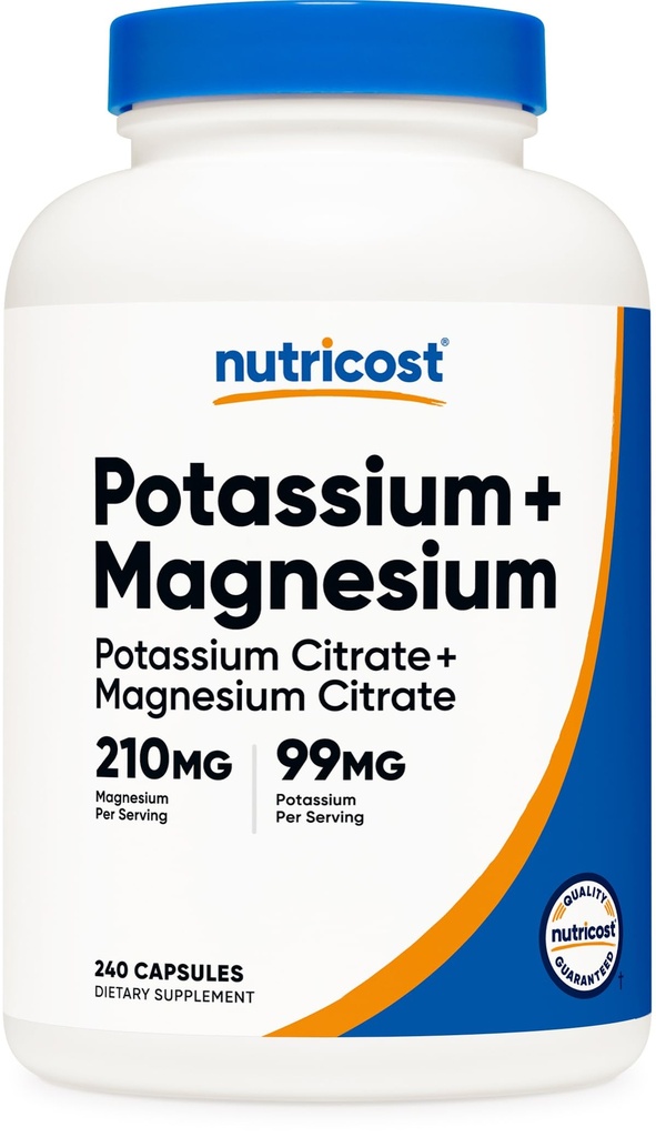 Nutricost Kalium (99 mg) Magnesium (210 mg) Citrater, 240 kapslar - Icke-GMO, Glutenfri